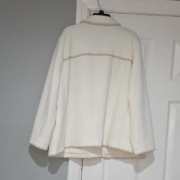 Chico's Cream Teddy Jacket with Tan Trim - Picture 4 of 6